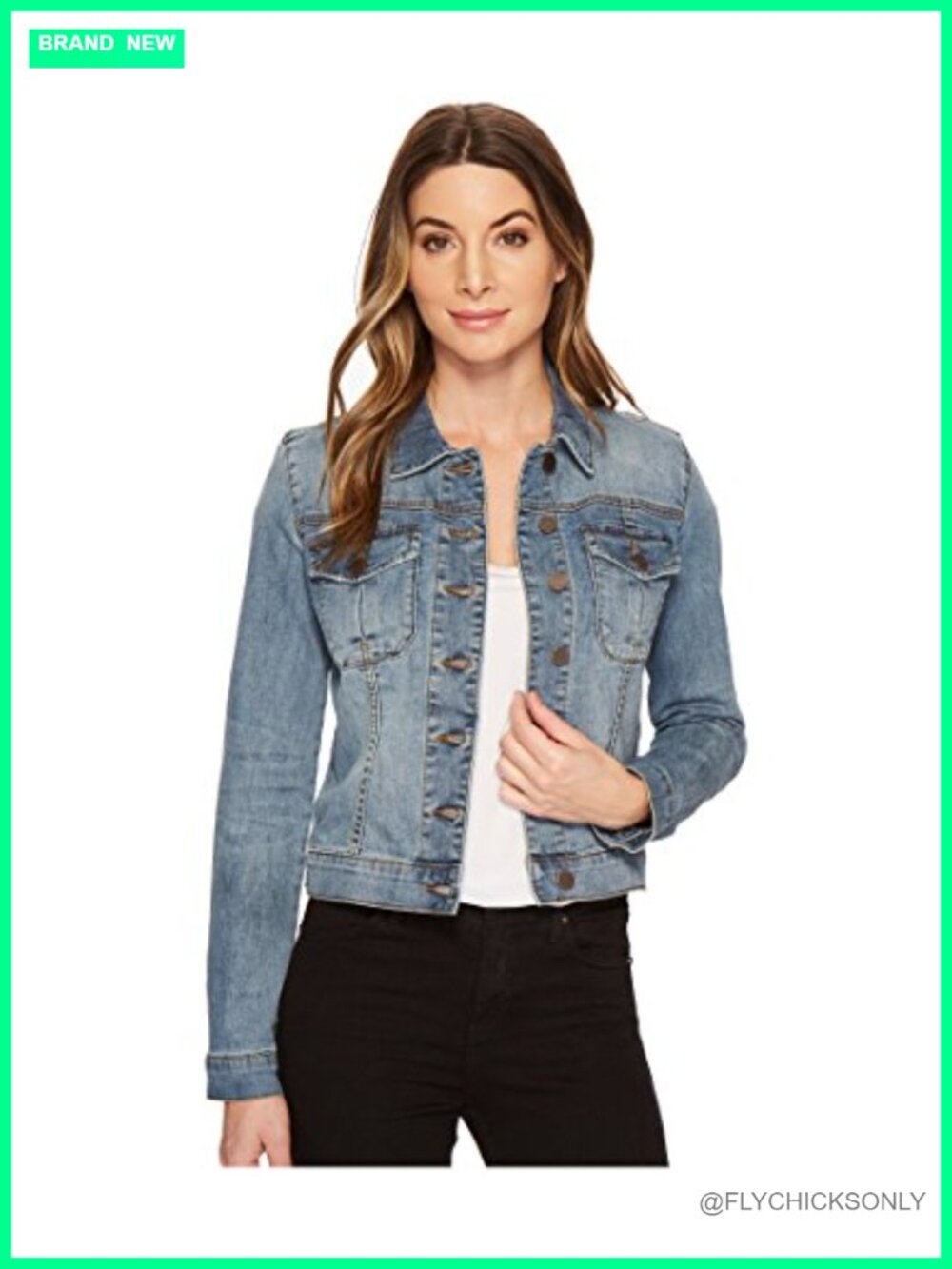 Cotton Blend Denim Jacket Long Sleeve Button Front Point Collar